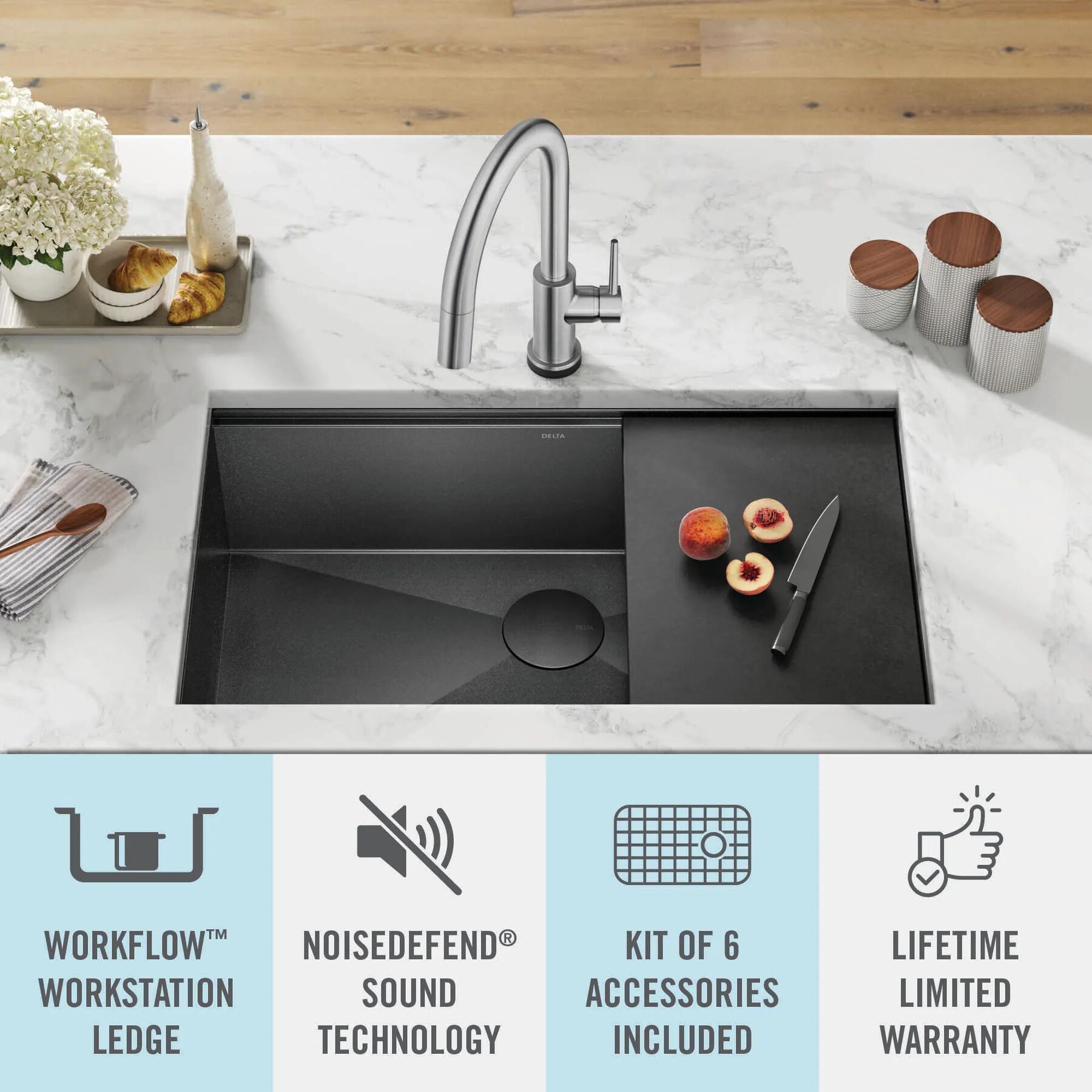 32&rdquo; Undermount 16 Gauge Workstation Kitchen Sink Single with WorkFlow&trade; Ledge and Accessories